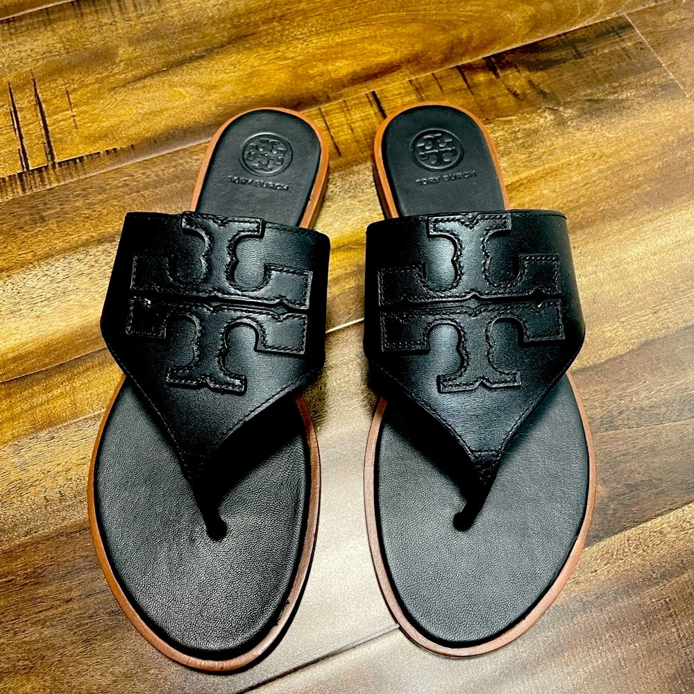 Tory Burch Jamie Black Leather Sandals Size 8